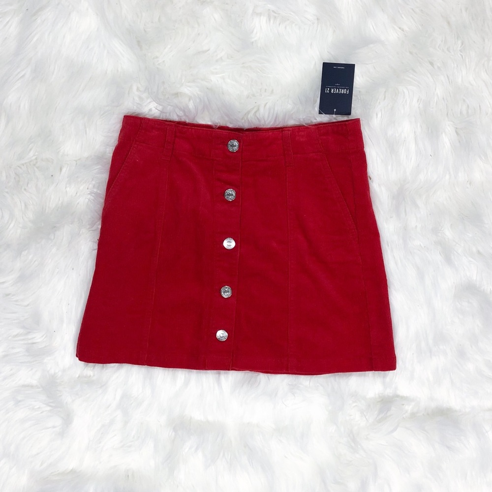 NWT Forever 21 Red Corduroy Button Front MiniSkirt